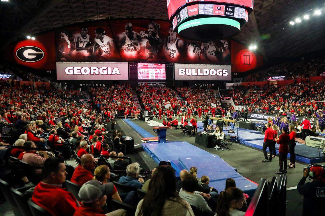 During a gymnastics meet against LSU at Stegeman Coliseum in Athens, Ga., on Friday, Jan. 10, 2020.