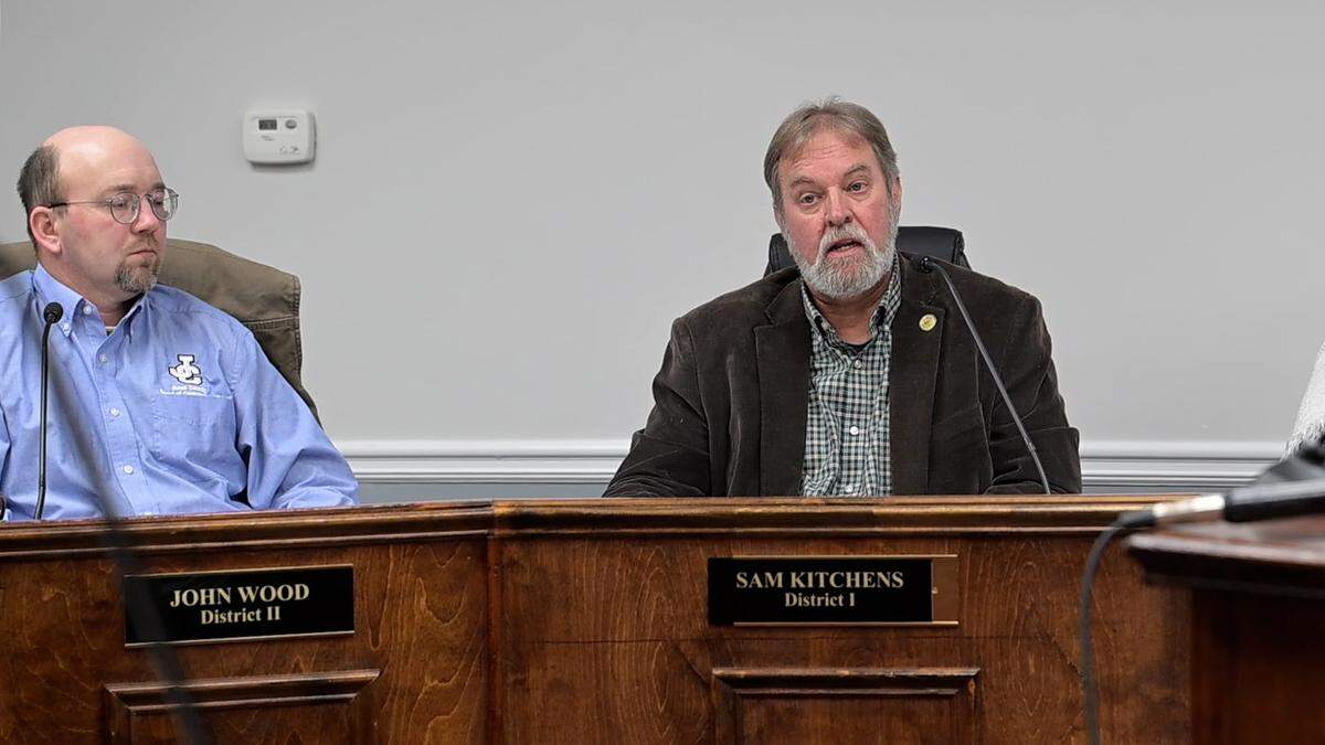 Jones County District 1 Commissioner Sam Kitchens speaks to board members in support of changes to comprehensive land development resolution surrounding data centers on Friday, Jan. 16, 2026, in Gray, Ga. The board of commissioners unanimously passed the text amendment that would allow data centers with conditional use in the Griswoldville Industrial Park.