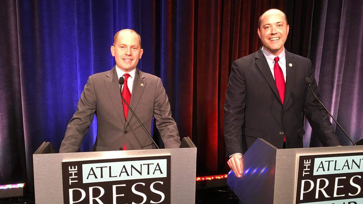 Candidates for Georgia attorney general: Democrat Charlie Bailey, left; and Republican incumbent Chris Carr.