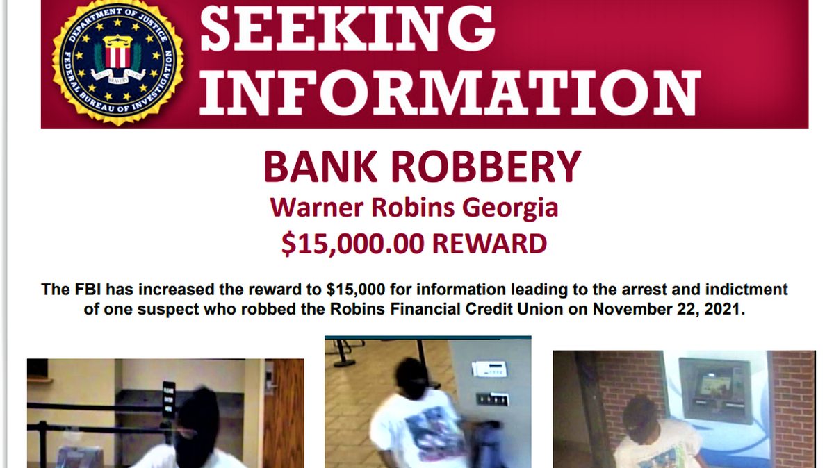 The FBI has increased the reward offered in a November bank robbery in Warner Robins that left a teller shot and wounded.