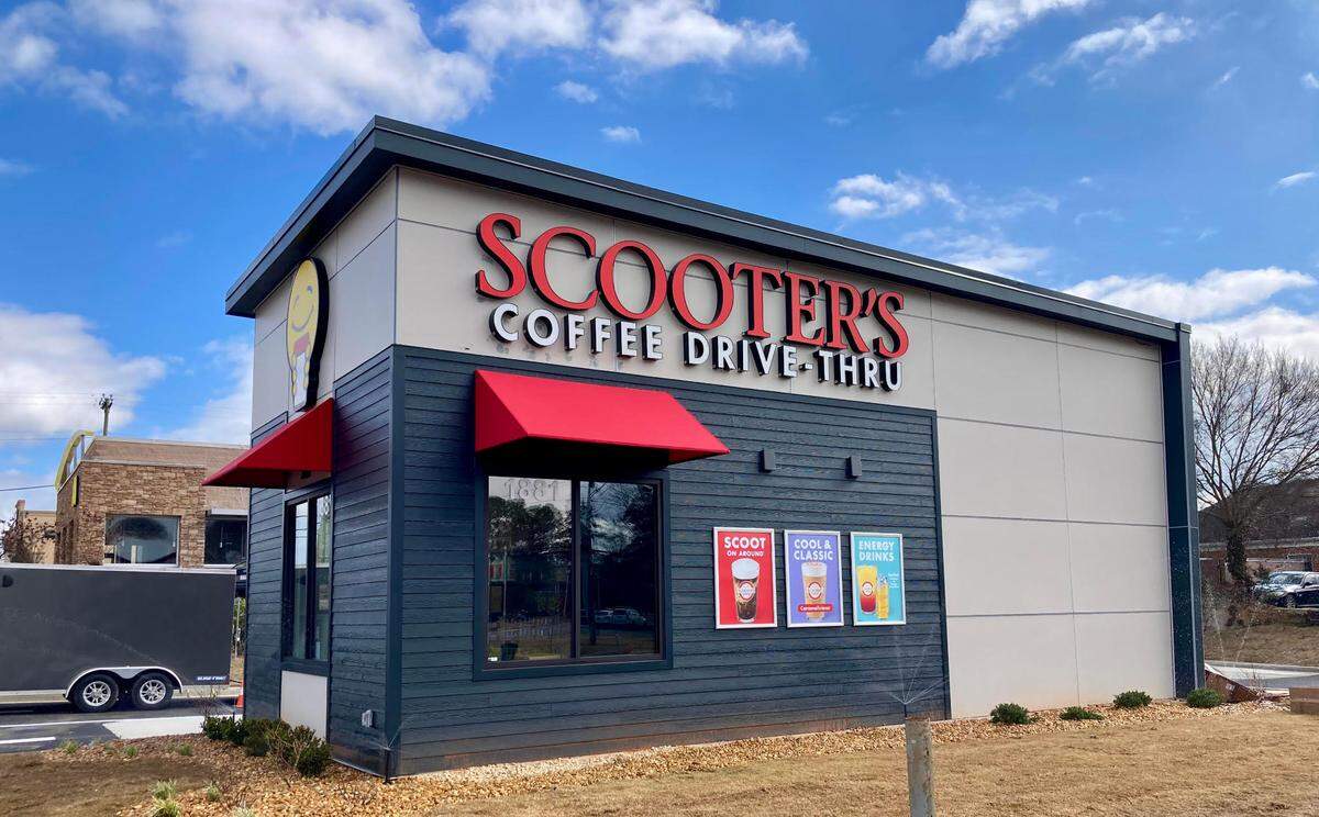 The first Scooter’s Coffee in Warner Robins at 1881 Watson Blvd. readies to open.