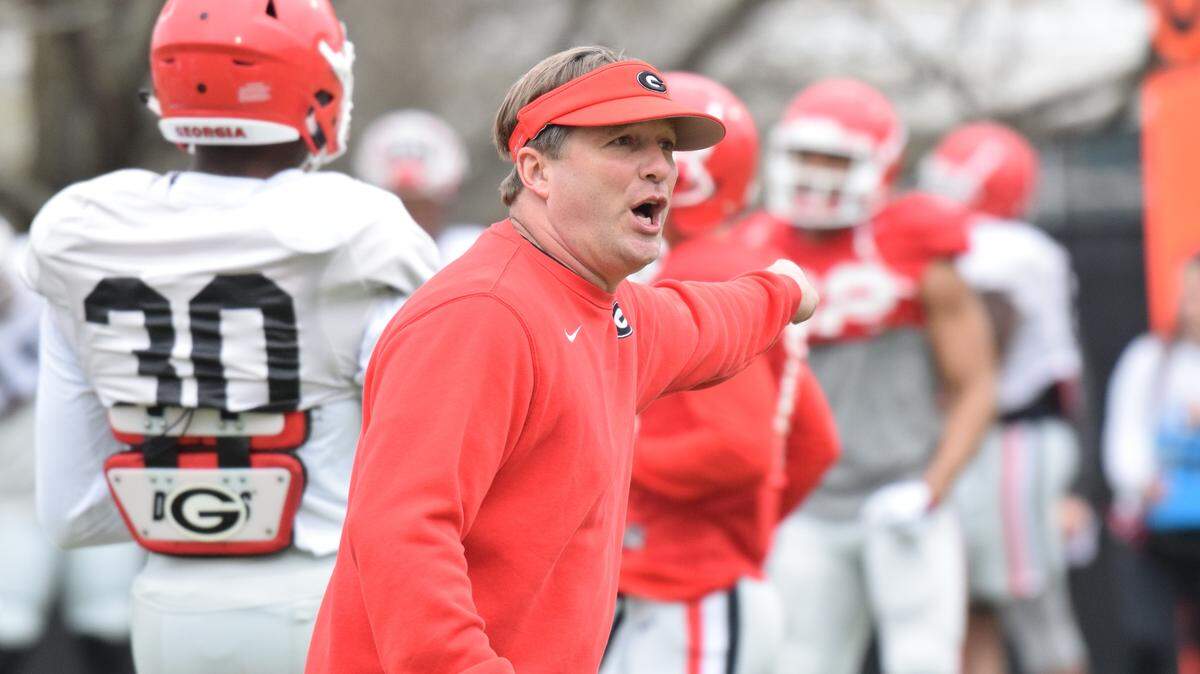 Georgia head coach Kirby Smart during the Bulldogs’ practice on the Woodruff Practice Fields in Athens, Ga., on Tuesday, March 27, 2018. (Photo by Steven Colquitt)