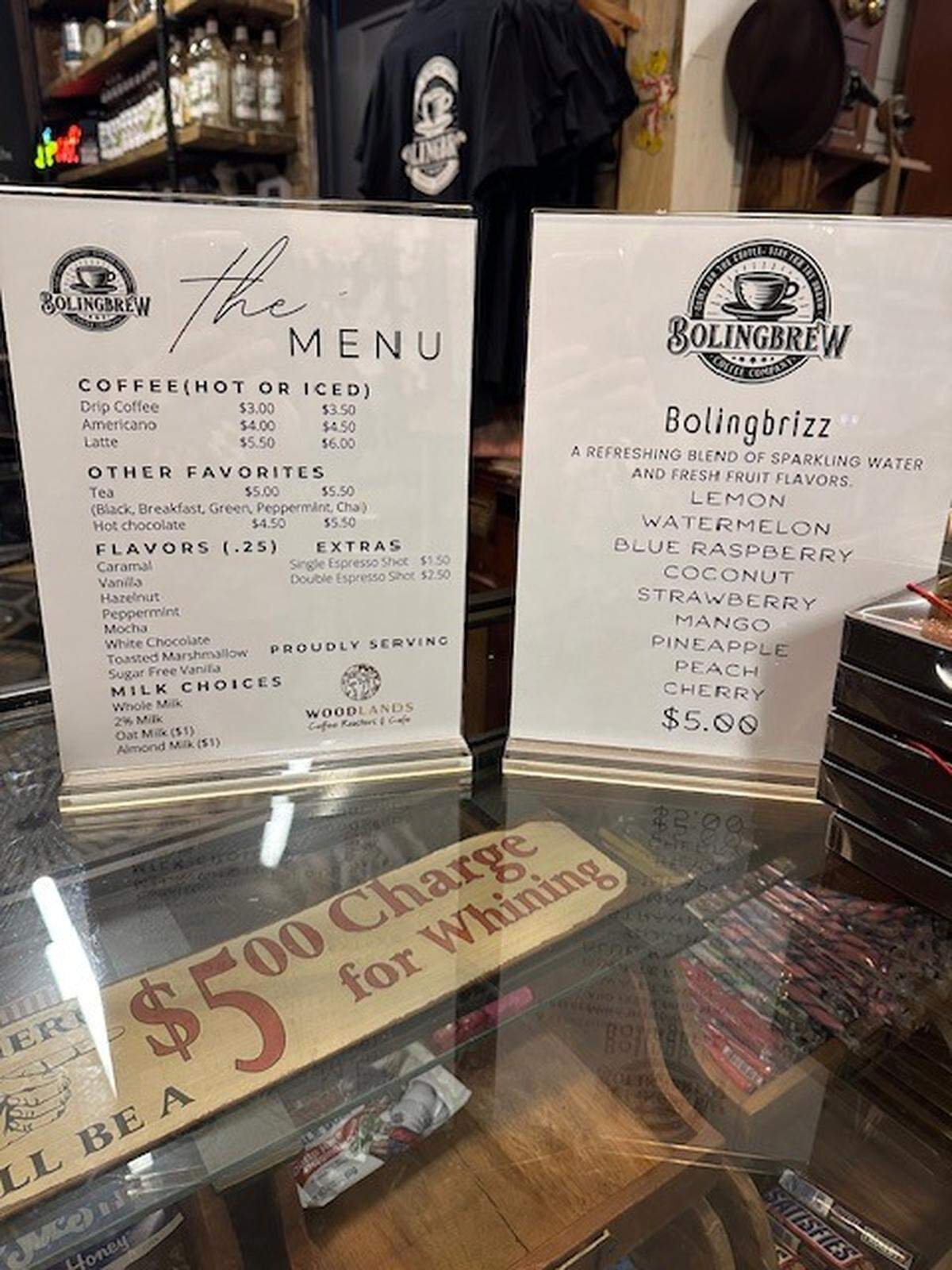 The menu at Bolingbrew Coffee in Macon, GA.