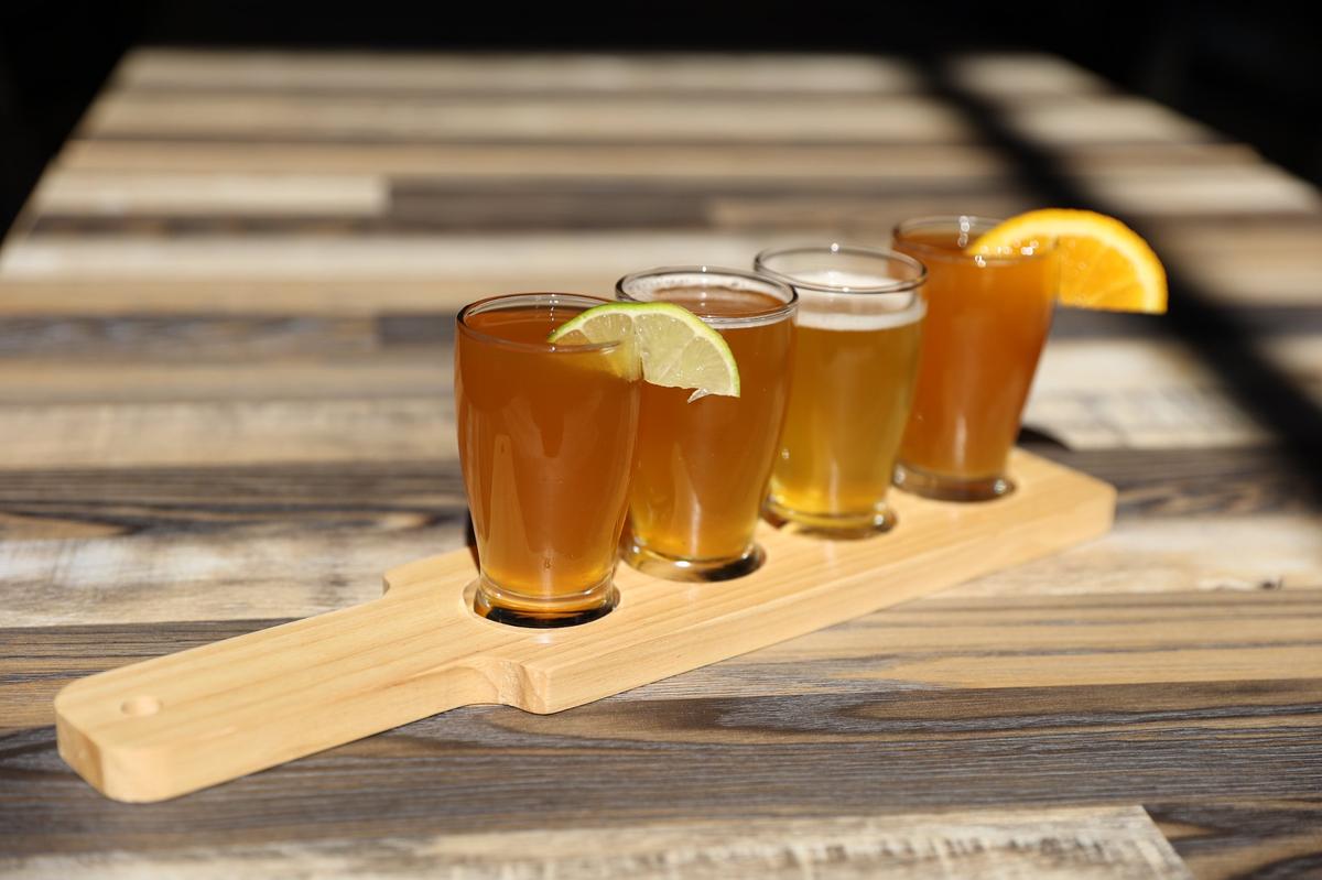 A flight of Amici’s four in house craft beers sits on a table in the Perry location of Amici on Wednesday, Oct. 16, 2024, in Perry, Georgia. The new Perry location of Amici is set to open to the public on Monday and will be Perry’s first brewery.
