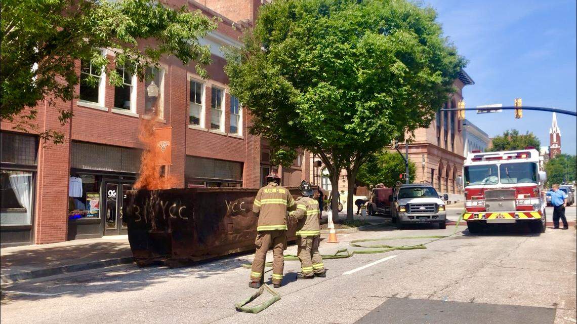 A Tuesday-morning dumpster fire on Poplar Street in downtown Macon didn’t attract much attention with the city largely on lockdown due to the coronavirus pandemic.
