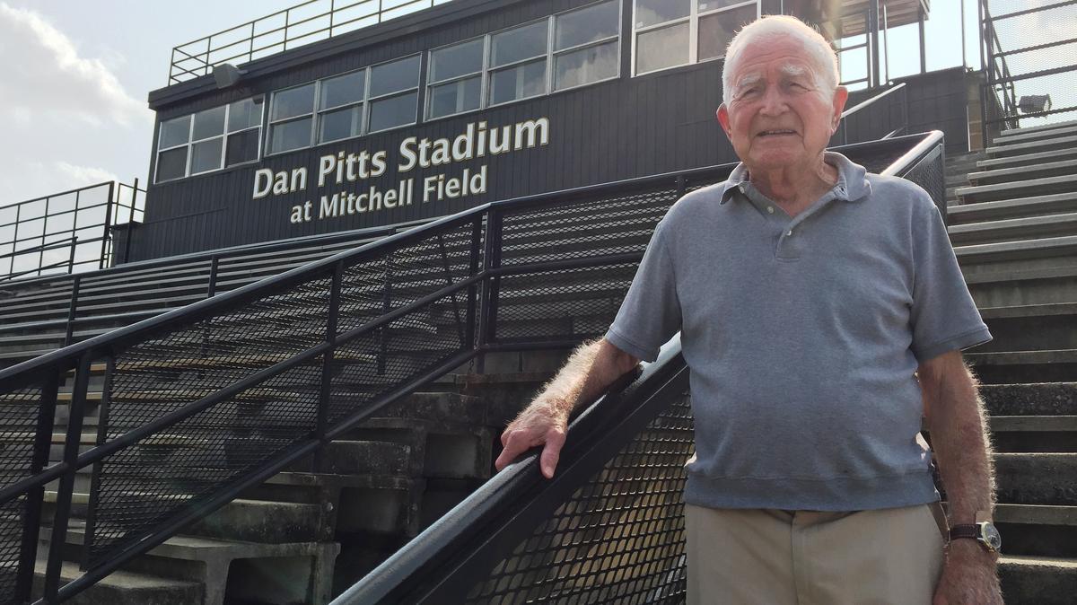 Former Mary Persons football head coach Dan Pitts stands in the stadium named in his honor.
