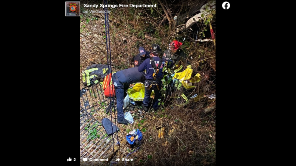 Firefighters helped to rescue a driver who reportedly lost control and went into a Georgia ravine.