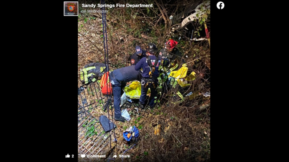 Firefighters helped to rescue a driver who reportedly lost control and went into a Georgia ravine.