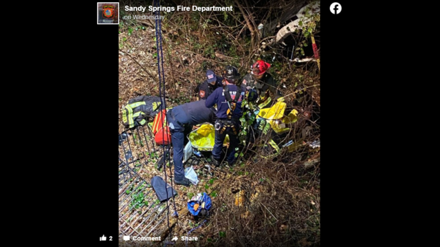 Firefighters helped to rescue a driver who reportedly lost control and went into a Georgia ravine.