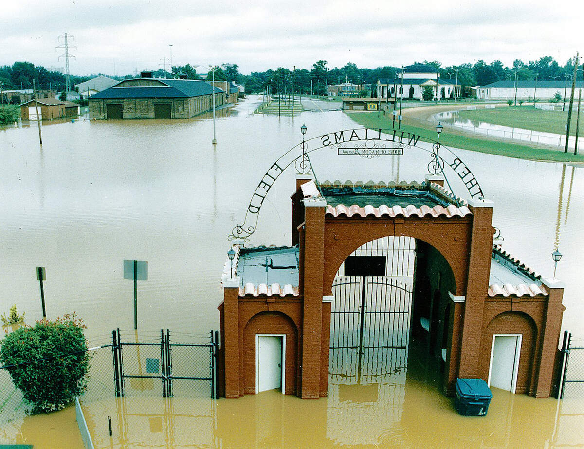 The parking lot at Luther Williams Field in Macon, Georgia, flooded during the 1994 flood after Tropical Storm Alberto made its way through the state.