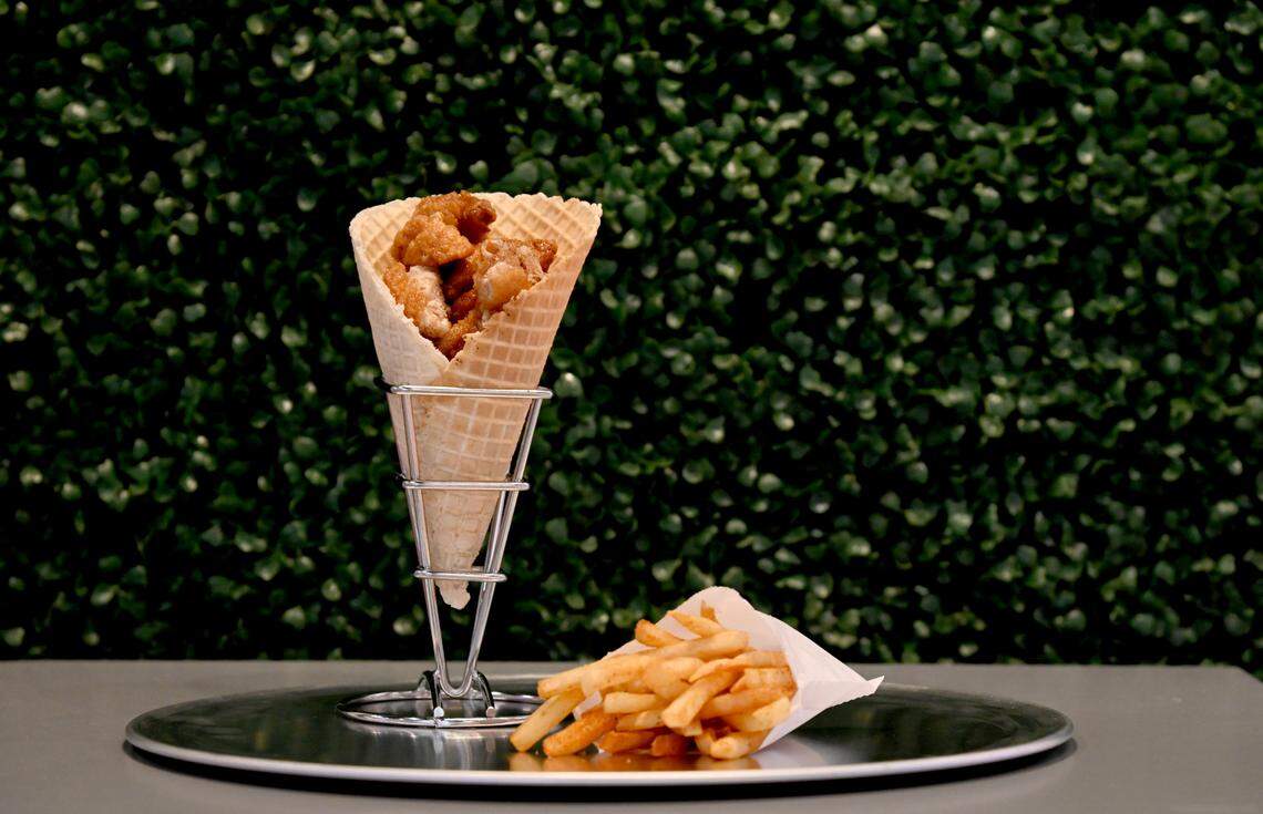 Cinna-maple Chick’nCone with Caj’nFries at Chick’nCone that opens Saturday at 860 Forsyth St. in Macon.