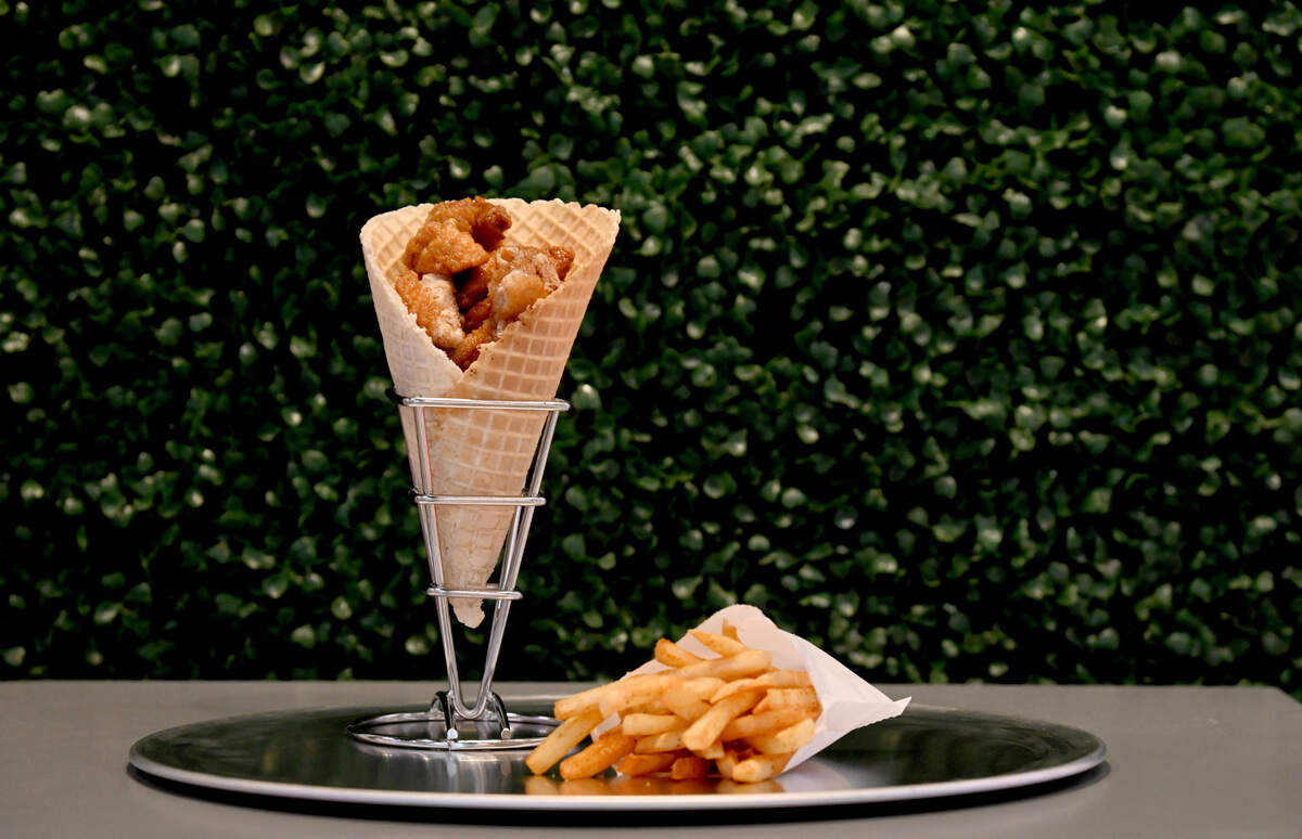 Cinna-maple Chick’nCone with Caj’nFries at Chick’nCone that opens Saturday at 860 Forsyth St. in Macon.