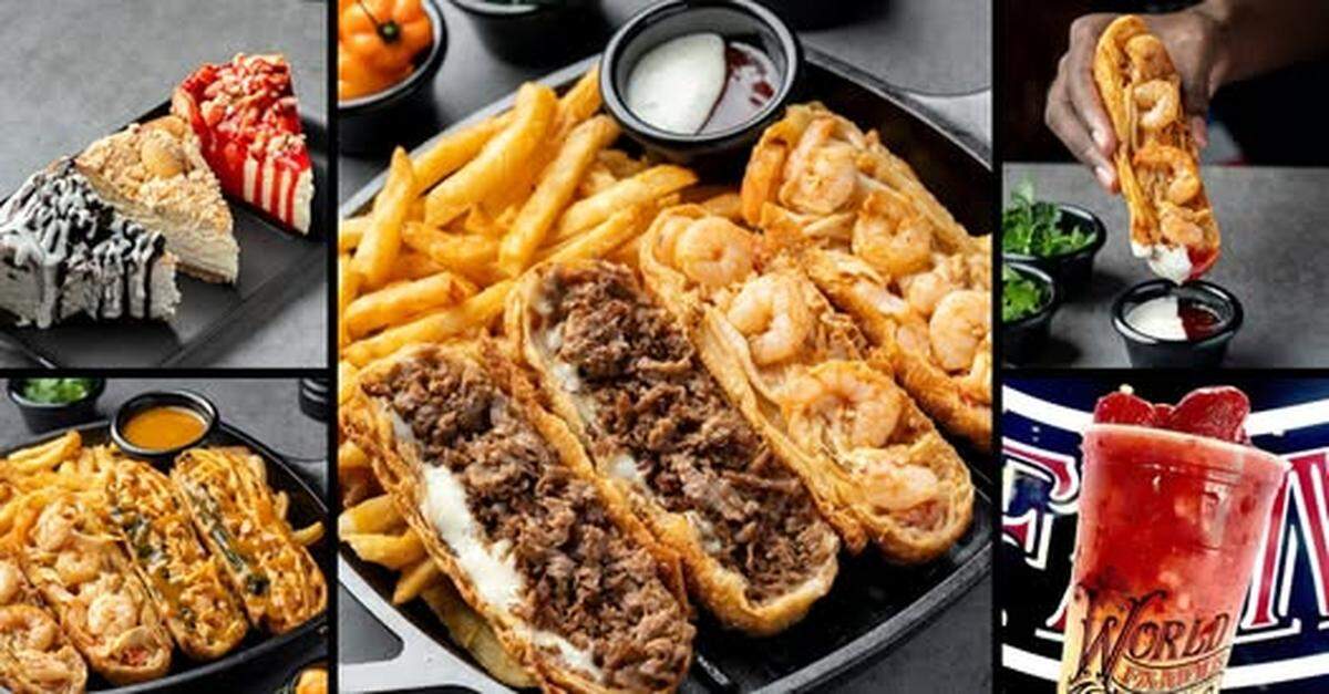 World Famous Egg Roll Food Trucks are known for their Asian fusion junteegg rolls such as Philly Cheesesteak, Seafood Supreme, Italian Sausage and Chicken Fajita. The food trucks also serve up cheesecakes, strawberry lemonade, tropical tea and flavored fries.