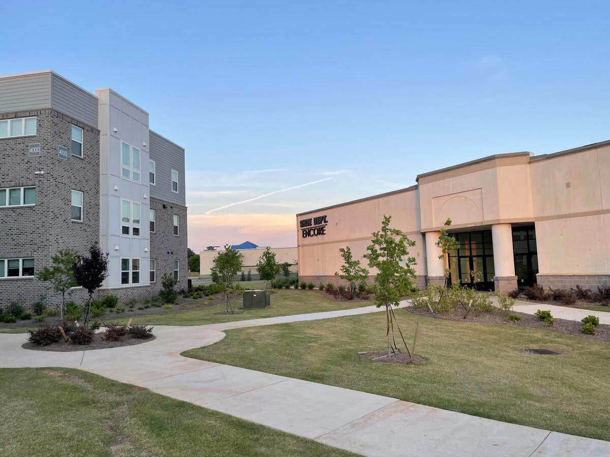 The Houston County Galleria in Centerville has built-in foot traffic from the Abbington at Galleria Mall, an apartment complex built on a redeveloped portion of the former mall parking lot. A pathway leads from the apartment complex to a back entrance of the mall near Shoe Dept. Encore.