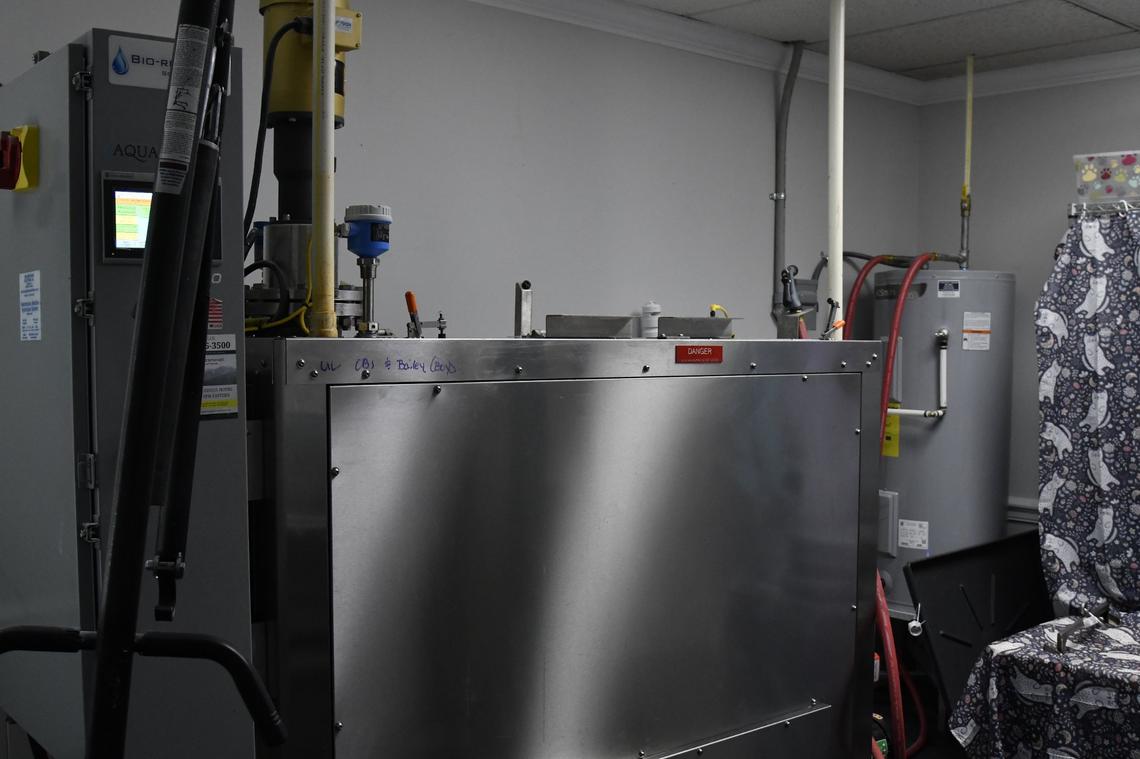 The aquamation process machine sits on Thursday, June 6, 2024, in Petamorphosis in Macon, Georgia. The machine mimics the natural course when an animal is buried in the ground through a combination of water flow, temperature and alkalinity. This process accelerates the breaking down organic materials, leaving only the bone material left, and serves as an alternative to flame cremation.