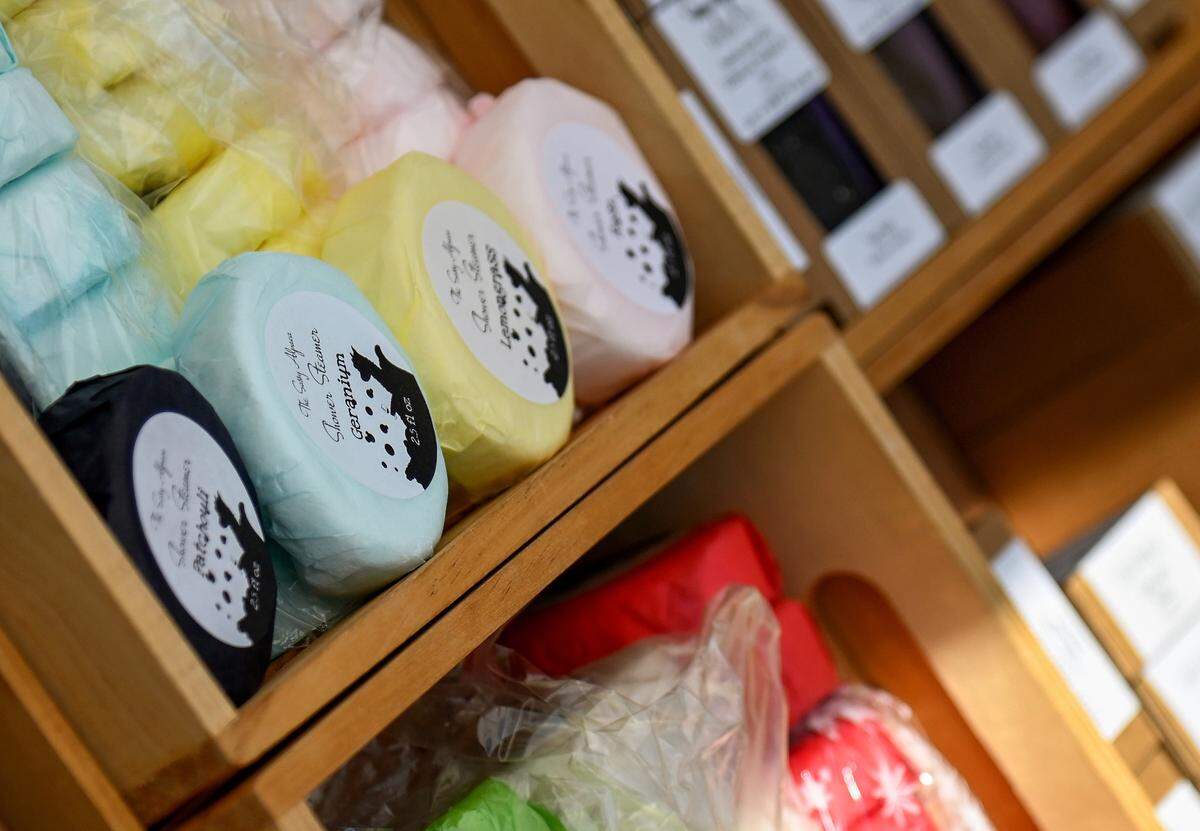 Shower steamers and other products available Thursday at The Sassy Alpaca booth at the International City Farmer’s Market in Warner Robins. A storefront for The Sassy Alpaca is opening soon in Ingleside Village in Macon.