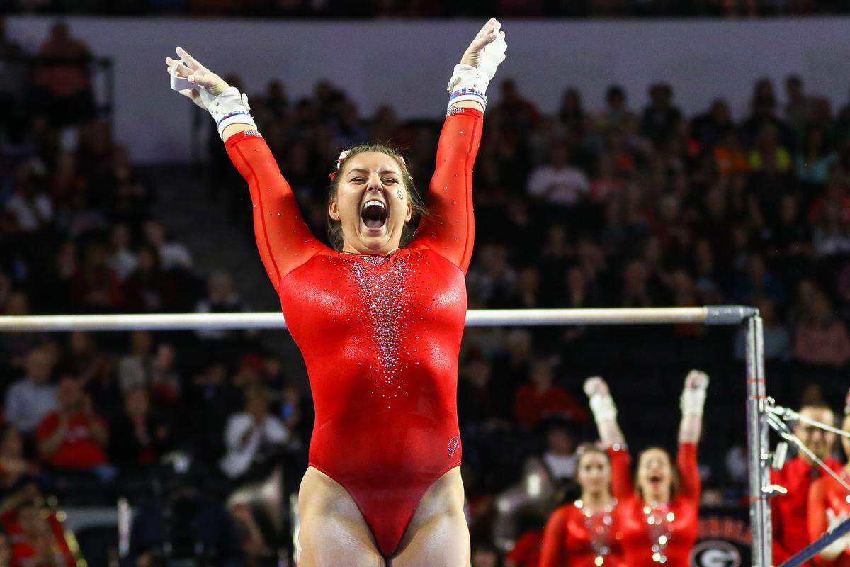 Georgia’s Rachel Lukacs during a gymnastics meet against the University of Utah in Athens, Ga., on Saturday, Mar. 16, 2019.