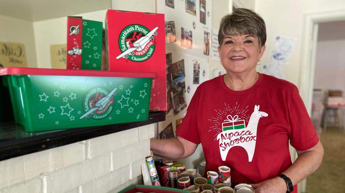 Marilynn Sanders at Operation Christmas Child Shoebox House at First Baptist Church Eastman.