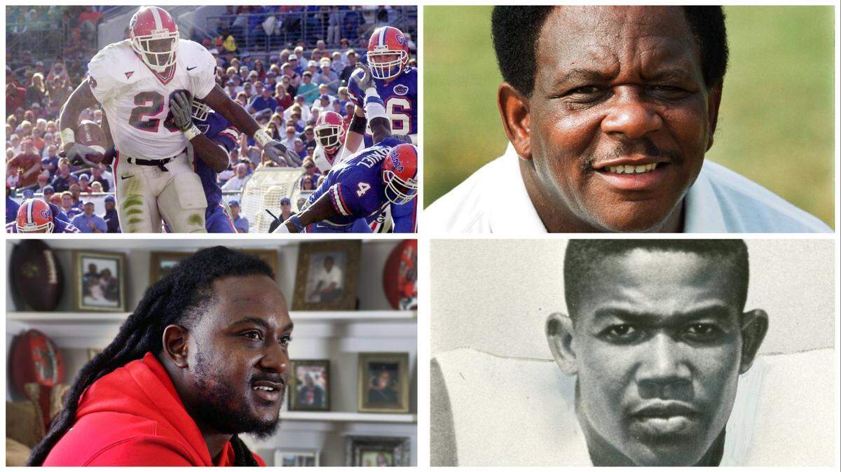 Jasper Sanks (top left), Isaiah Crowell (bottom left), Wallace Davis (top right) and John Henry Jackson (bottom right), are candidates for the Georgia High School Football Hall of Fame.