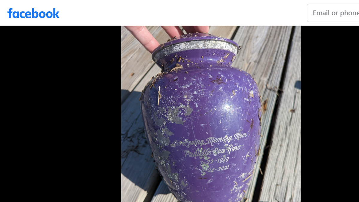 This urn containing the ashes of Paulette Eva Tricoche was found on a New Jersey beach more than a year after she died. Tricoche died and was cremated in Macon.
