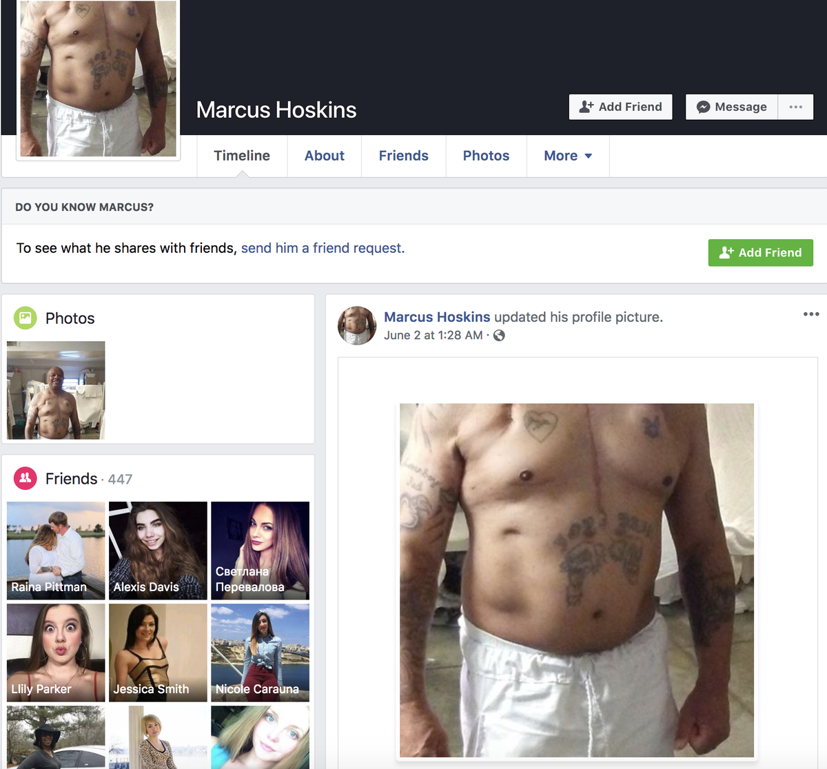 Georgia prison inmate and convicted killer Marcus Hoskins’ Facebook page, which has since been removed, showed more than 400 friends.