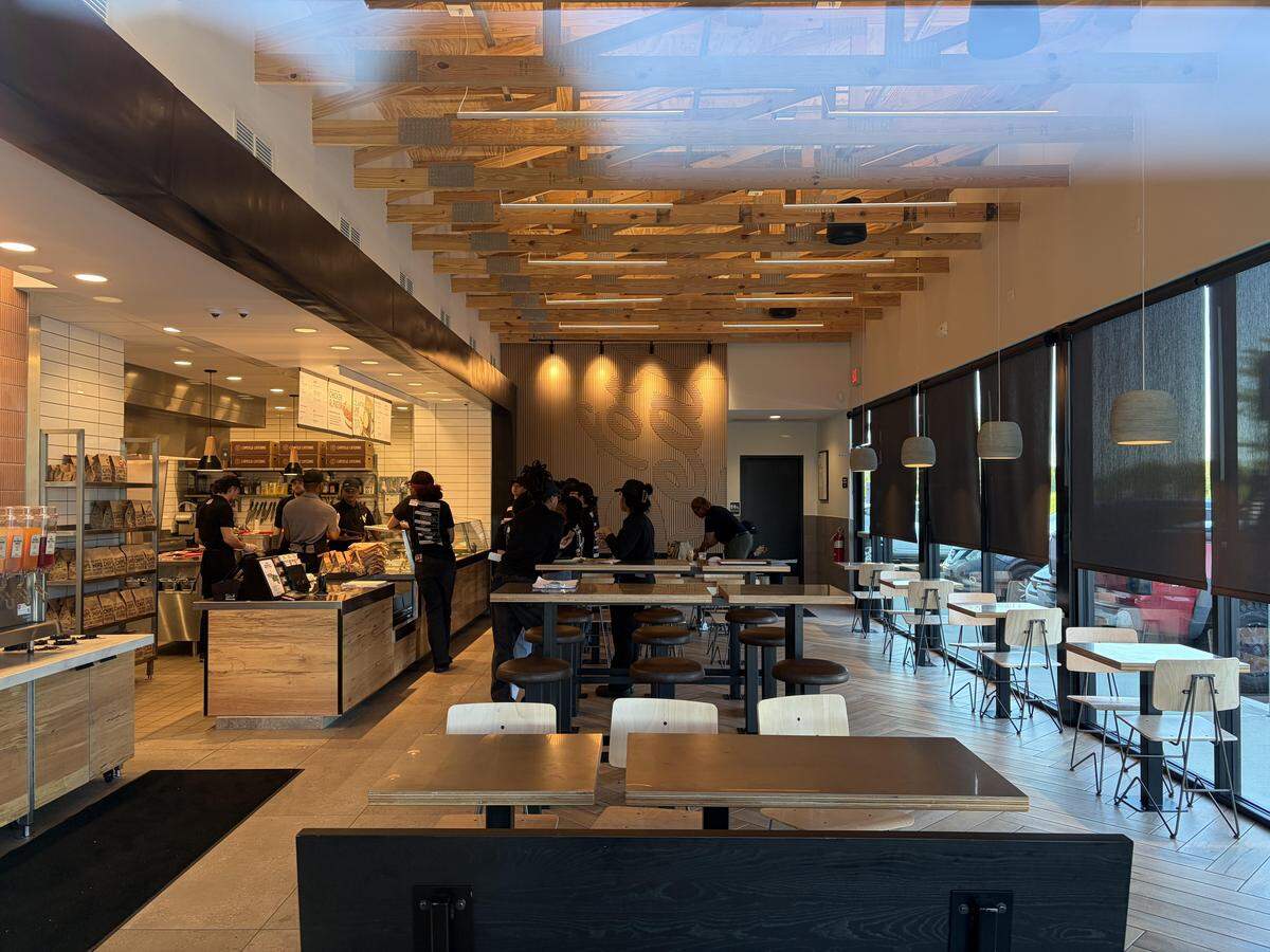 A peek inside through the window of the new Chipotle Mexican Grill off Ga. 96 in Warner Robins as employees prepare for opening day, which is Thursday, April 9, 2026.