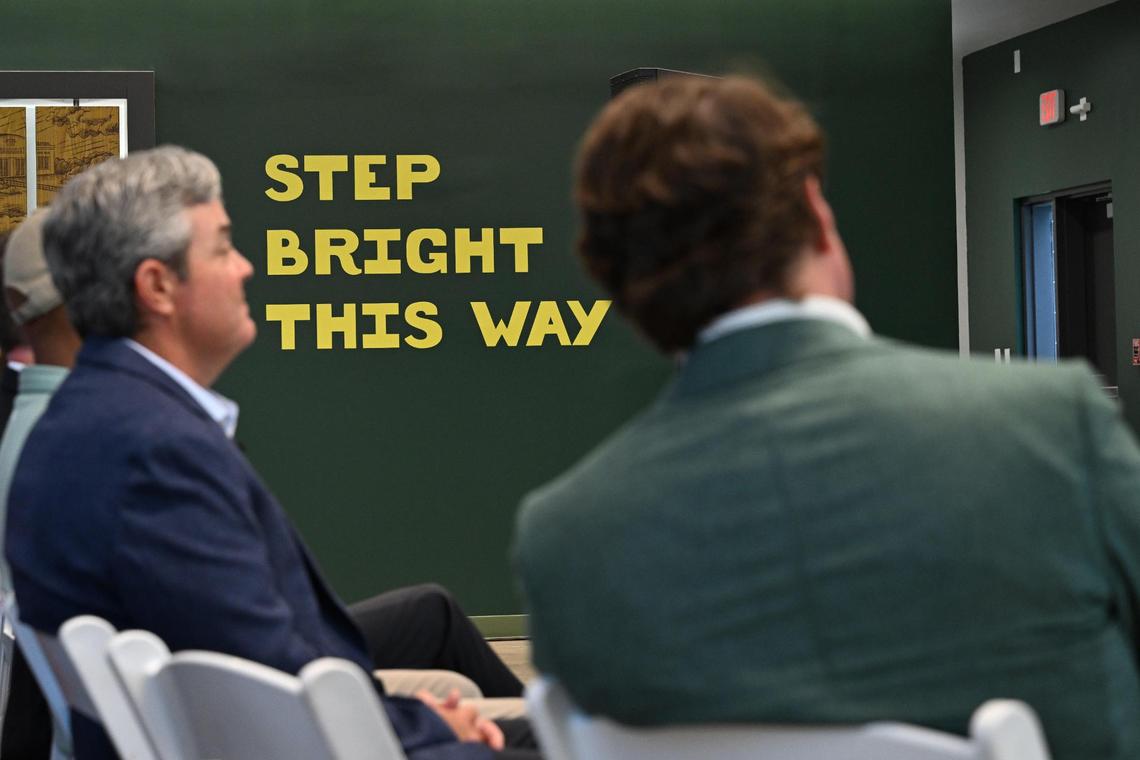 Cox Enterprises and Cox Farms executives listen to speakers during the grand opening of the Brightfarms greenhouse on Thursday, June 5, 2025, in Macon, Georgia. The newest Brightfarms greenhouse held its grand opening Thursday, but the first harvest was in December.