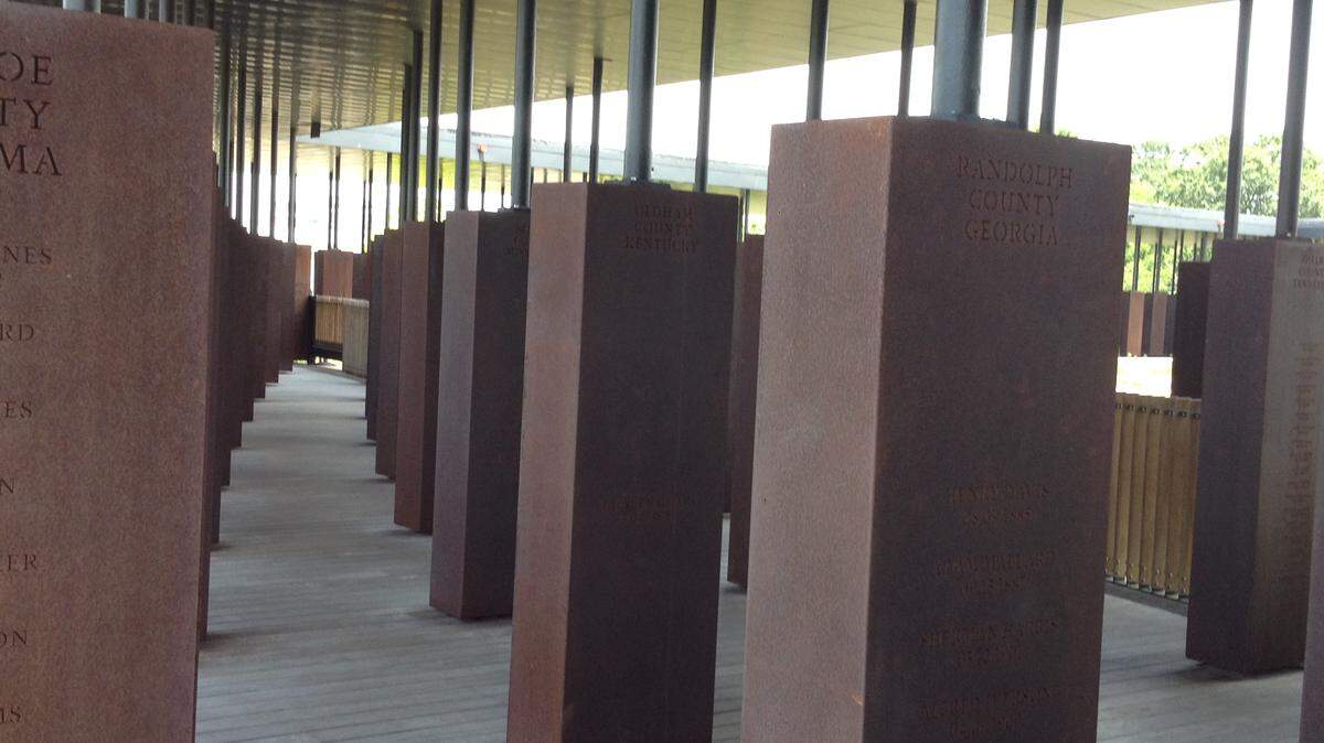 National Memorial for Peace and Justice in Montgomery, Alabama, featuers stone blocks bearing the names of lynching victims.