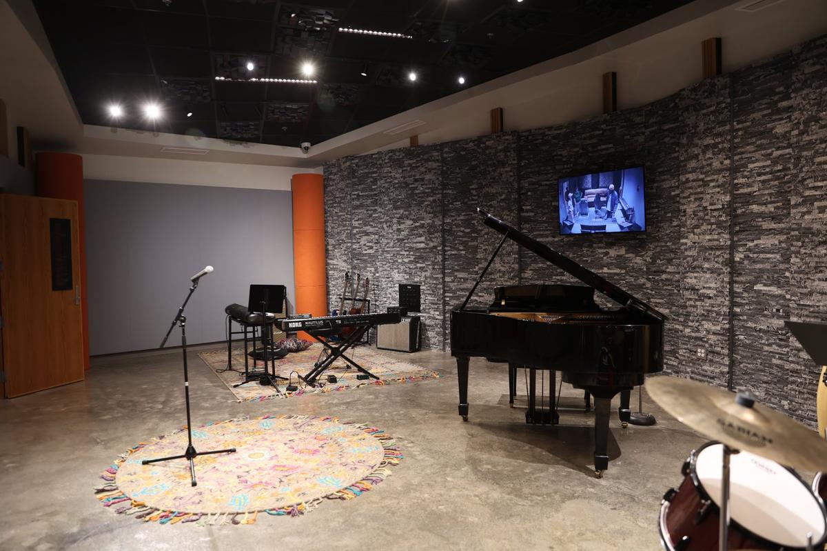 The O3 Recording Studio, named for Otis Redding III who died in 2023, sits in the newly opened Otis Redding Center for the Arts on Saturday, March 22, 2025, in downtown Macon, Georgia. The Otis Redding Center for the Arts opened in March 2025 and is the new home for the Otis Redding Foundation’s music camps and youth programming. The building features lab spaces, practice rooms and studio space for students.