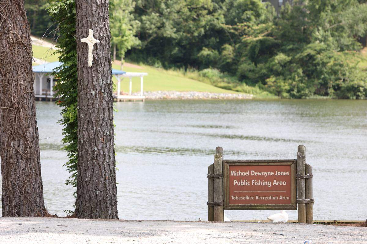 Michael Dewayne Jones Public Fishing Area sits off of Lake Tobesofkee on Friday, May 23, 2025, in Macon, Georgia. Two children were rescued and a third was found dead after a drowning at Lake Tobesofkee Friday afternoon.