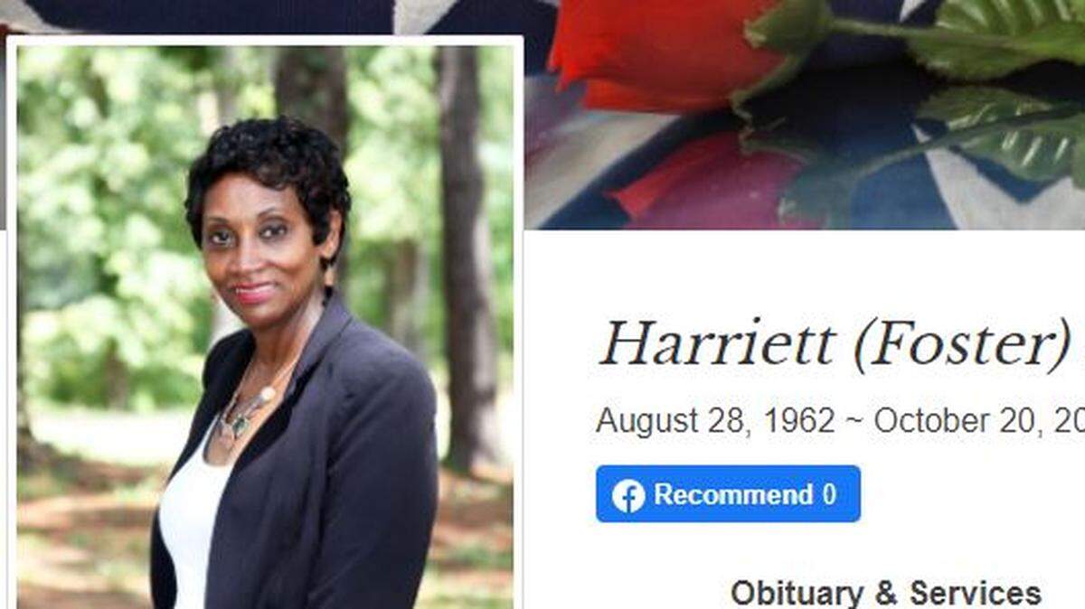 A screenshot of Harriett Patrick’s obituary on the Richard R. Robinson Funeral Home website. Patrick was shot and killed last October. The man charged with her killing was in court this week.