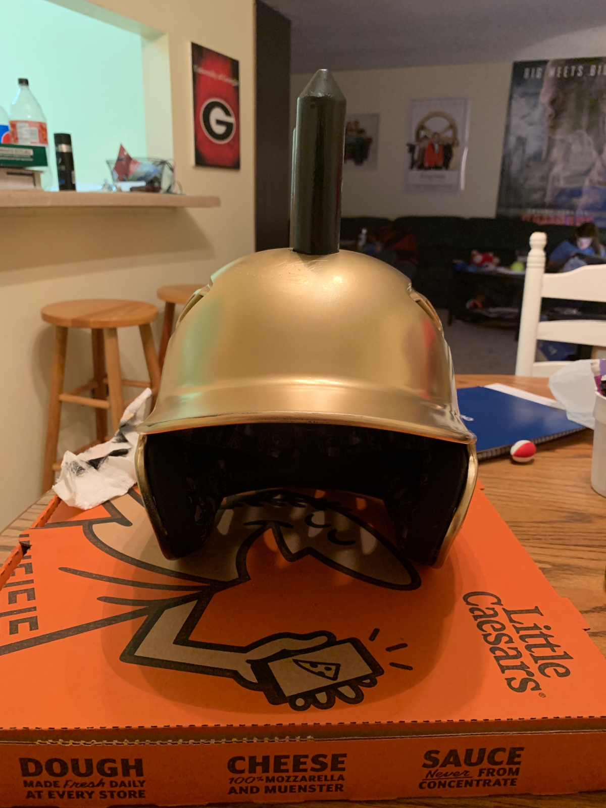 The Savage Helmet was created by Georgia baseball fans to help players celebrate home runs. It was spray painted with gold paint and adorned with six spikes.