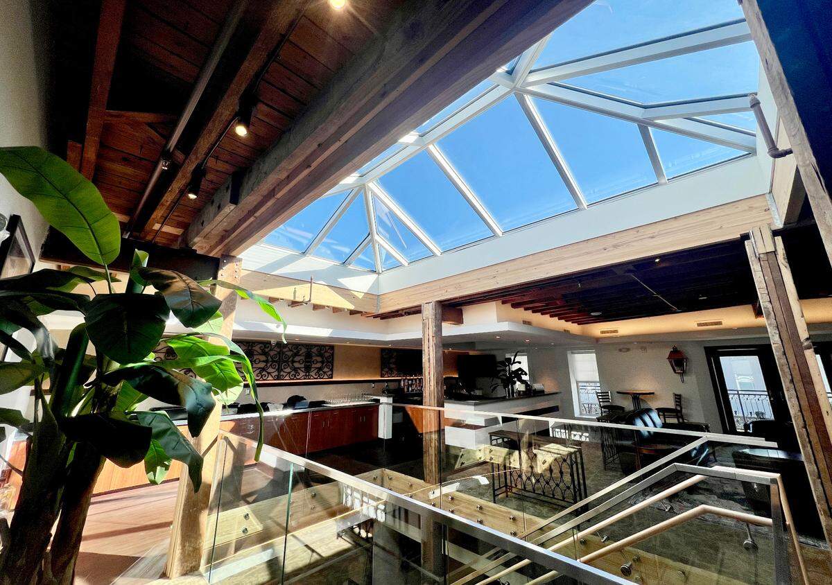 Large skylight over staircase at ‘Orleans on Carroll Street at 807 Carroll St. in downtown Perry.