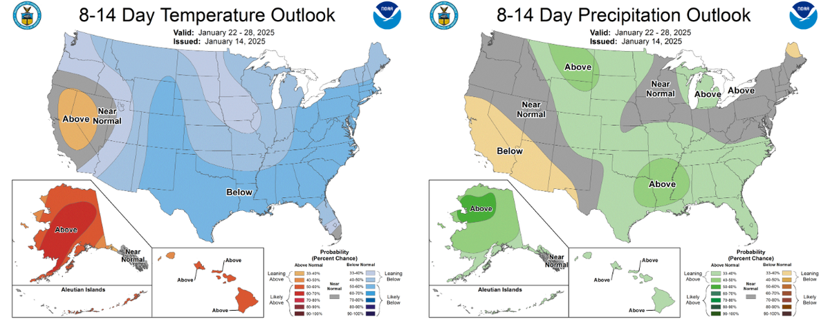 The National Weather Service 8-14 day outlook for January 2025.