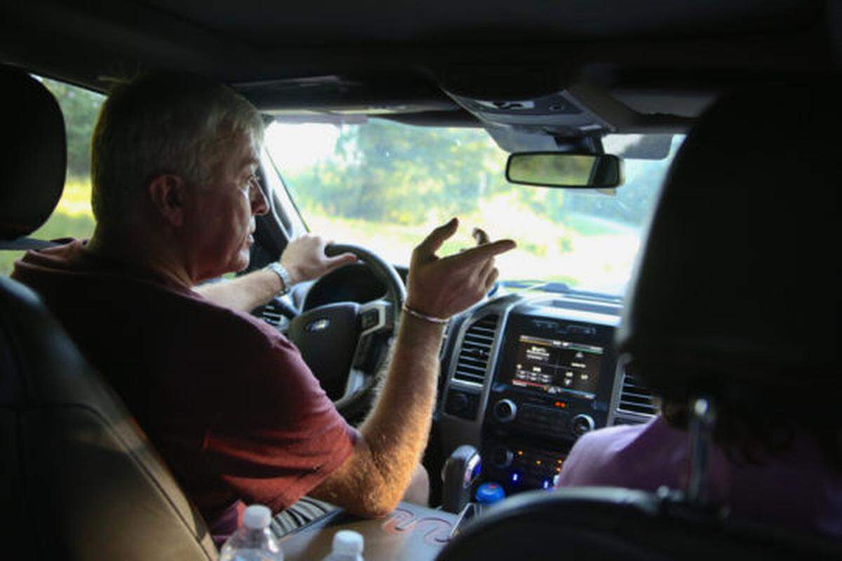 Tony Bowdoin in his pickup truck.