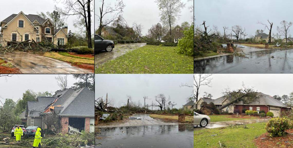 A severe storm system moved through Middle Georgia Tuesday afternoon, damaging houses and power lines, including this Statham’s Landing House in Houston County.