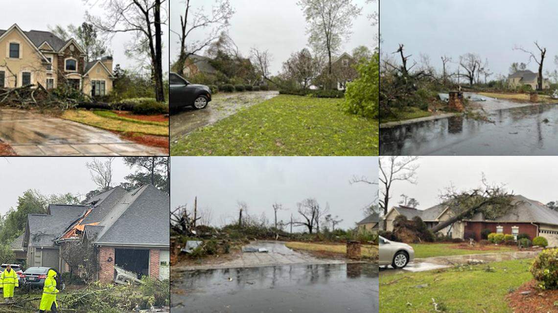 A severe storm system moved through Middle Georgia Tuesday afternoon, damaging houses and power lines, including this Statham’s Landing House in Houston County.