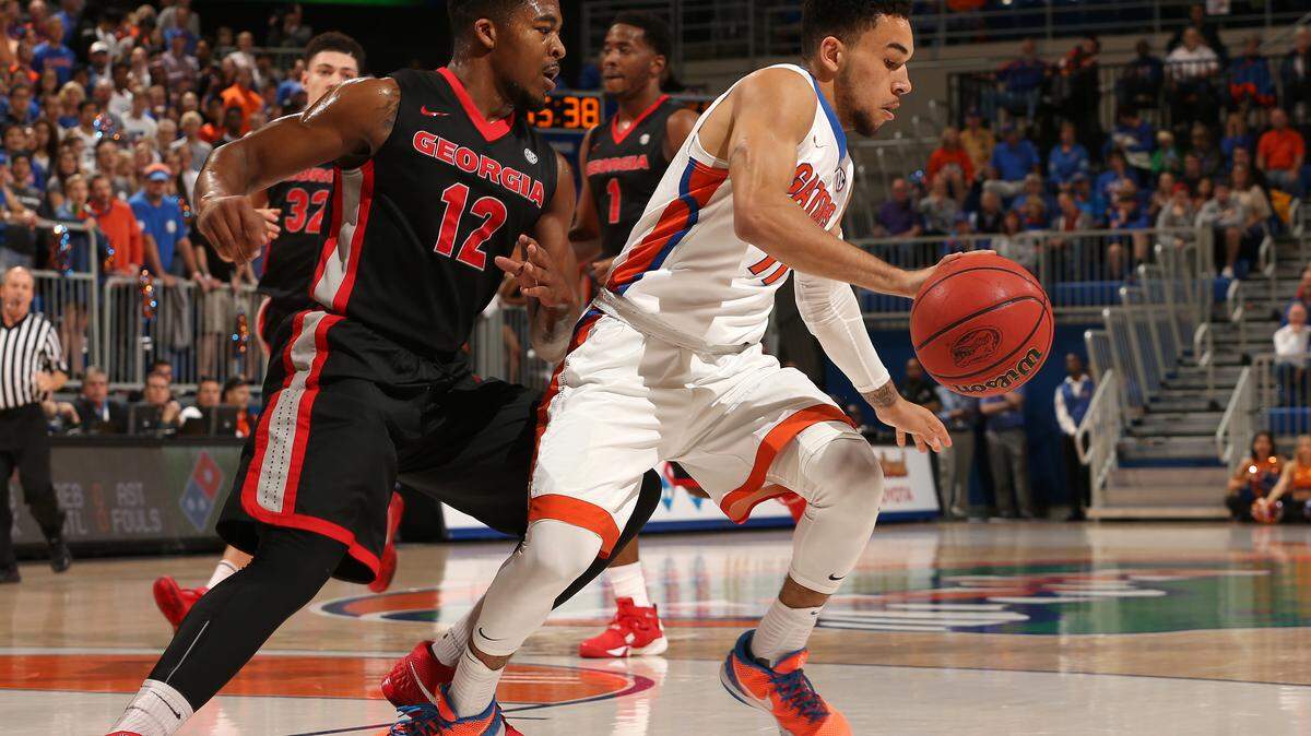 Georgia guard Kenny Gaines (12) during the Gators' game against the Georgia Bulldogs on Saturday, January 2, 2016 at the Stephen C. O'Connell Center in Gainesville, FL / UAA Communications photo by Tim Casey