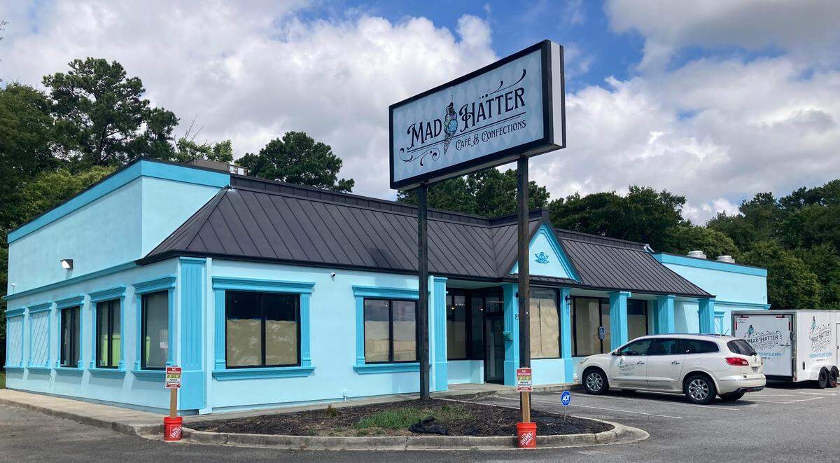 Mad Hatter Cafe & Confections at 85 Ga. 247 in Warner Robins is expected to open this fall. The owners use the trailer shown in the parking lot for storage and for advertising.