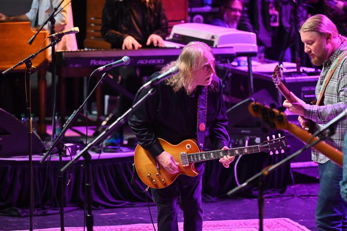 Warren Haynes of Gov’t Mule (left) plays alongside Derek Trucks during the “In Memory of Dickey Betts” concert on Friday, Feb. 28, 2025, at the Macon City Auditorium in Macon, Georgia. Musicians from across the country gathered in Macon for a one night only, sold out concert honoring one of the original members of The Allman Brothers, guitarist Dickey Betts, who died in April 2024.