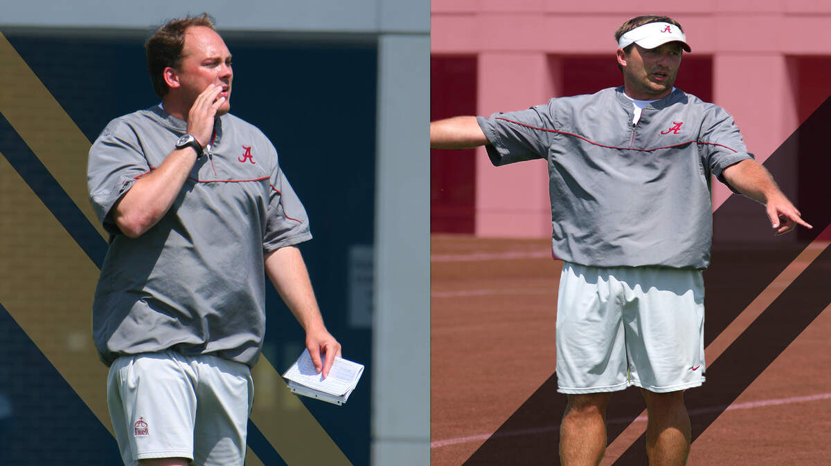 Georgia Tech head coach Geoff Collins (left) and University of Georgia head coach Kirby Smart worked together over 10 years ago under Alabama head coach Nick Saban. Now the two are battling it out in the recruiting arena.
