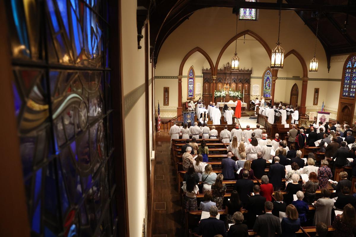 Parishioners gather during the church’s bicentennial service on Thursday, Feb. 27, 2025, in Macon, Georgia. Christ Church marked the 200th anniversary of its founding with a celebratory service that included top church leadership from the Episcopal Archdiocese of Atlanta, church members as well as faith and local leaders from Macon.