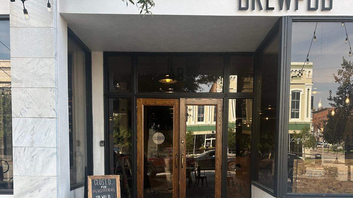 Ocmulgee Brewpub in downtown Macon, Georgia, displays a sign announcing it’s closed for renovations on June 25, 2025. Owner Richie Jones said the changes will improve diners’ experiences.