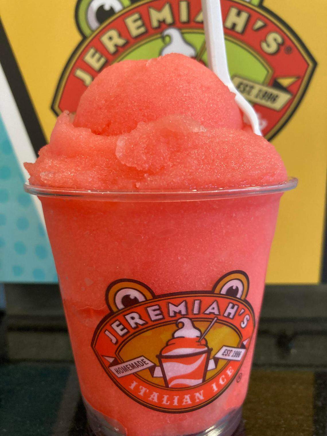 A strawberry lemon Italian Ice at Jeremiah’s Italian Ice, which opens Tuesday at 810 Ga. 96, Suite 2200, in the Century Market Plaza Phase II in Warner Robins.