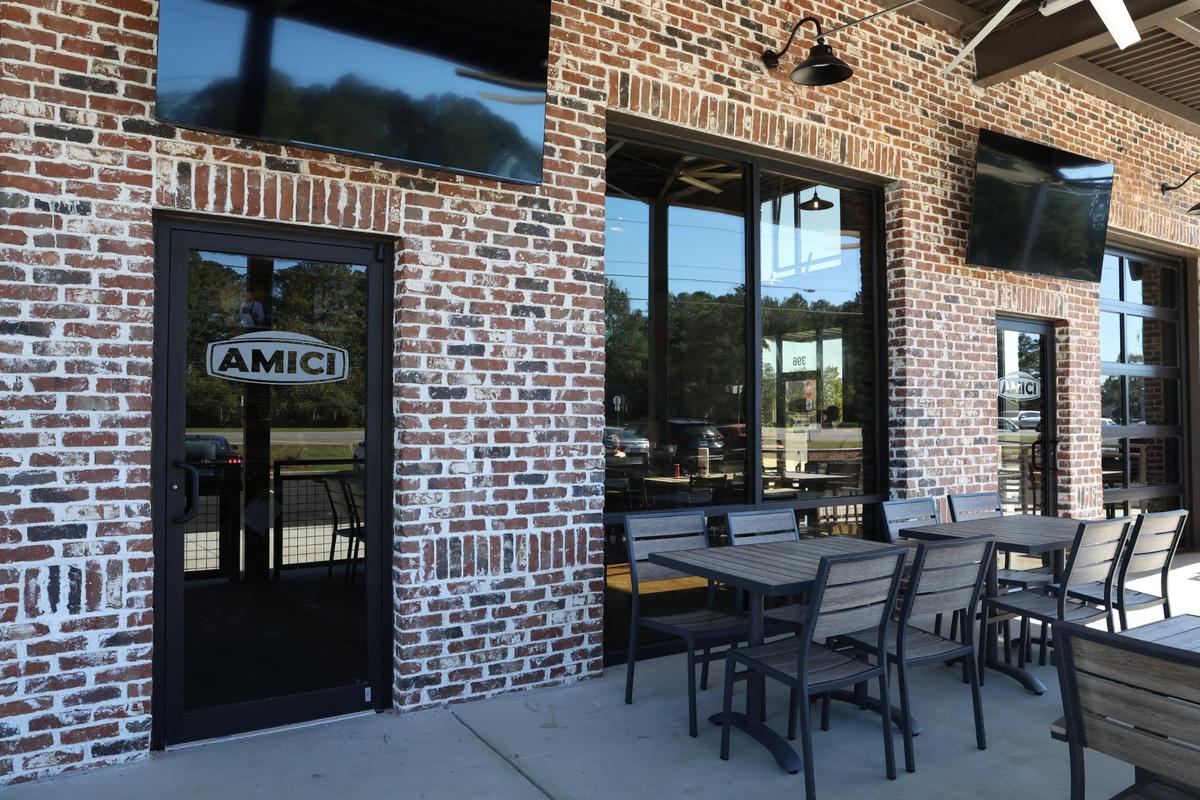 The outdoor patio space at Amici sits on the side of the restaurant on Wednesday, Oct. 16, 2024, in Perry, Georgia. Owner Deena Barrows says that the outdoor patio space in the new restaurant can sit up to 60 people.