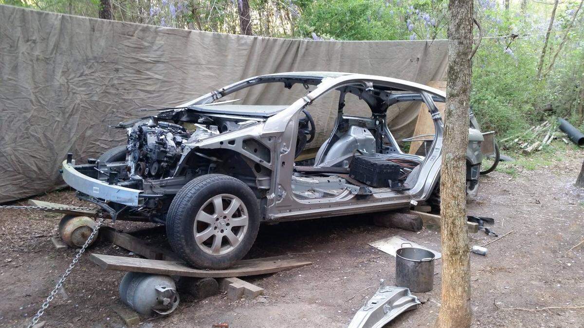Special to The Telegraph 
 A 2006 Mercedes Benz R350 stolen out of Chicago, was found chopped up off Blue Ridge School Road in Monroe County.