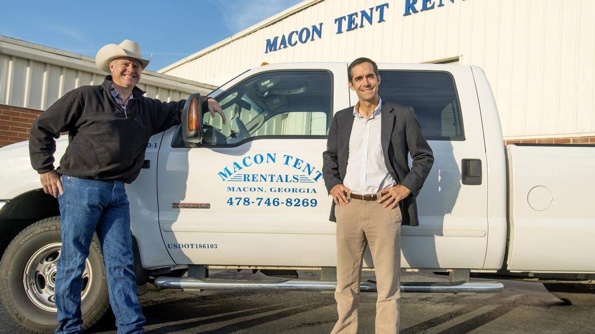 JASON VORHEES/THE TELEGRAPHFrom left, Jeff Holloway and Brian Corrigan are co-owners of Macon Tent Rentals.