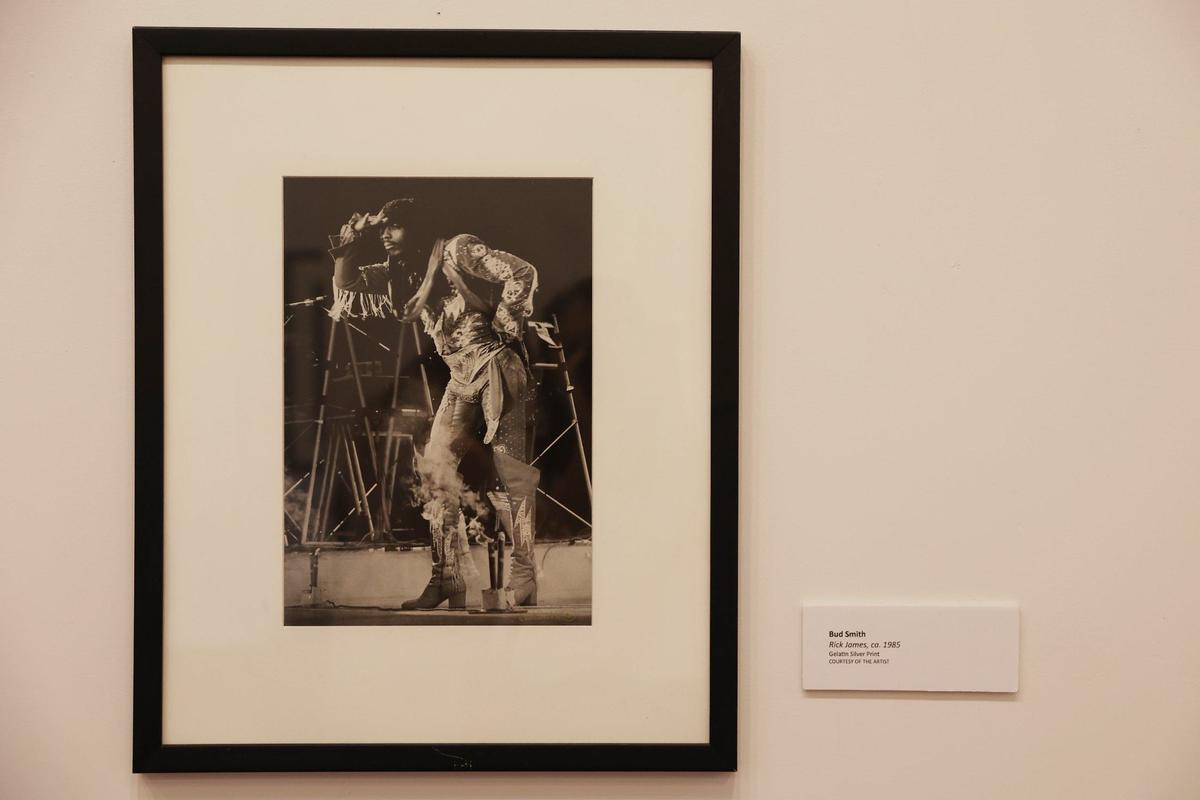A Bud Smith photograph of Rick James sits on the wall in the “Thrillers: Black Music in Atlanta 1960s-1990s” exhibit on Sunday, July 28, 2024, at the Tubman Museum in Macon, Georgia. The Tubman’s newest exhibit features decades of Black music photography from Atlanta based photographer Bud Smith.