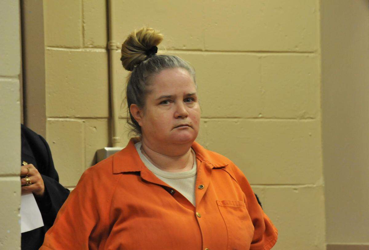 Melinda McSwain at her bond hearing on Thursday at the Bibb County jail.