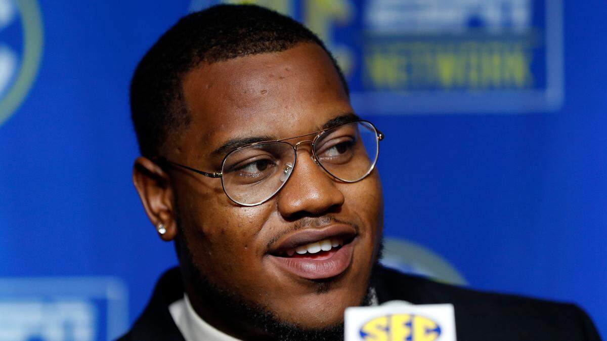 Georgia defensive end Jonathan Ledbetter speaks to reporters during SEC Media Days.